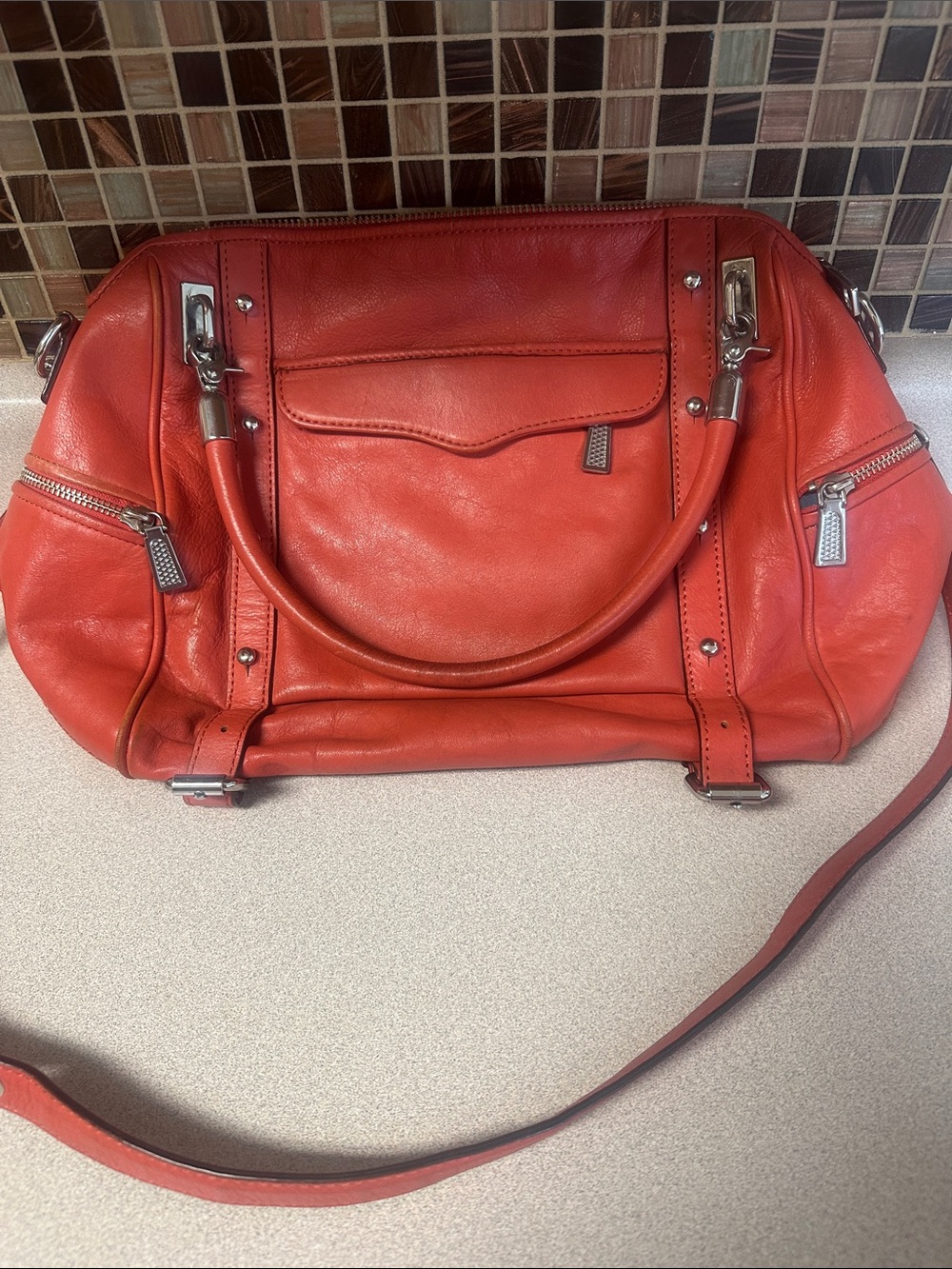 Rebecca Minkoff Red Leather Shoulder Bag with Silver Hardware